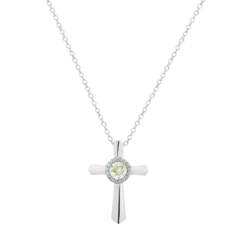 DiamonArt® Preciosa Aurora Borealis Womens 3/4 CT. T.W. White Cubic Zirconia Sterling Silver Cross Pendant Necklace