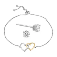 DiamonArt® 1 1/10 CT. T.W.  White Cubic Zirconia Sterling Silver Heart 2-pc. Jewelry Set