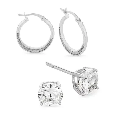 DiamonArt® 2 3/4 CT. T.W. White Cubic Zirconia Sterling Silver Round 2 Pair Jewelry Set