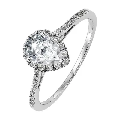 True Light Womens 3 1/2 CT. T.W Lab Created White Moissanite 14K Gold Halo Engagement Ring