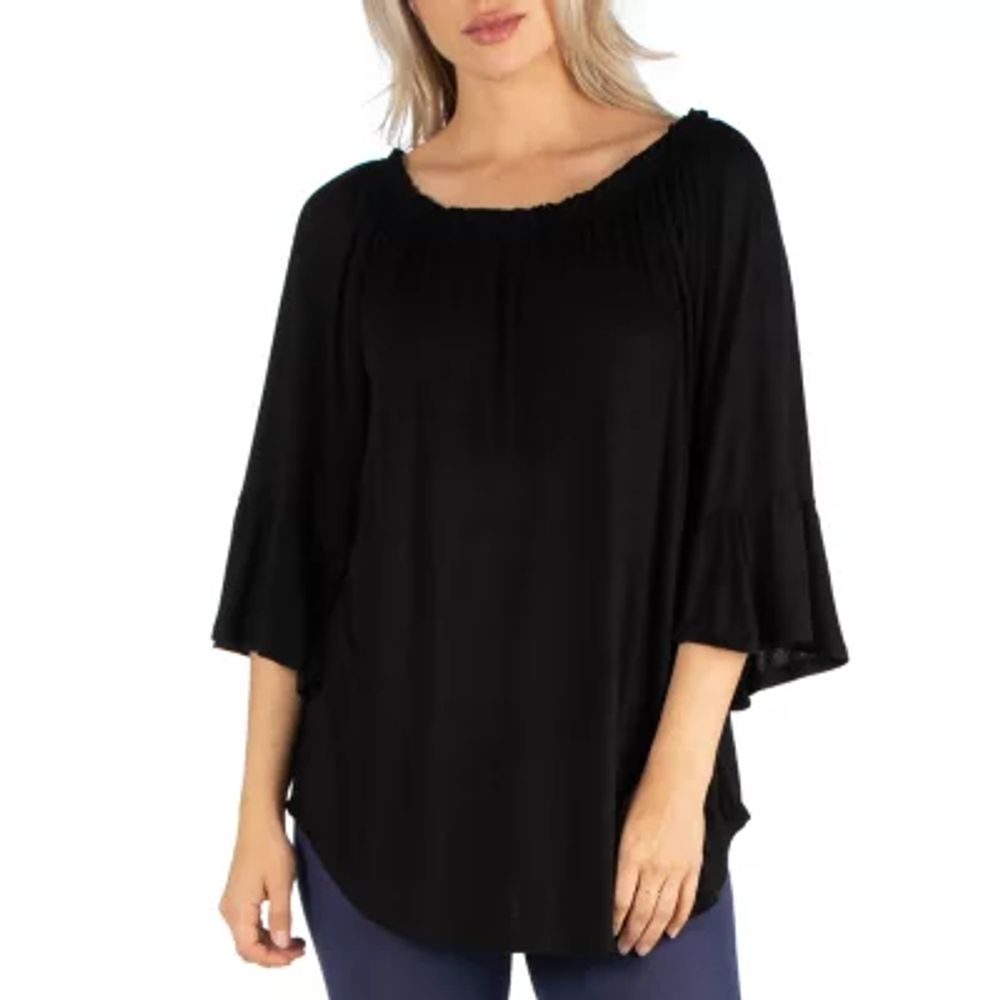 24/7 Comfrot Apparel Pleated Peasant Top