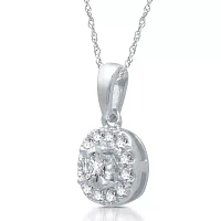 Womens 1/4 CT. T.W. Natural White Diamond 10K White Gold Cushion Pendant Necklace