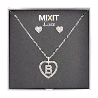 Mixit Silver Tone Initial Pendant Necklace & Stud Earring Womens White Heart 2-pc. Jewelry Set