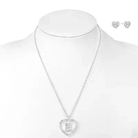 Mixit Silver Tone Initial Pendant Necklace & Stud Earring Womens White Heart 2-pc. Jewelry Set