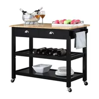 French Country Butcher Block Counter Top Kitchen Cart with Wine Rack