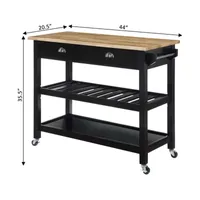 French Country Butcher Block Counter Top Kitchen Cart with Wine Rack