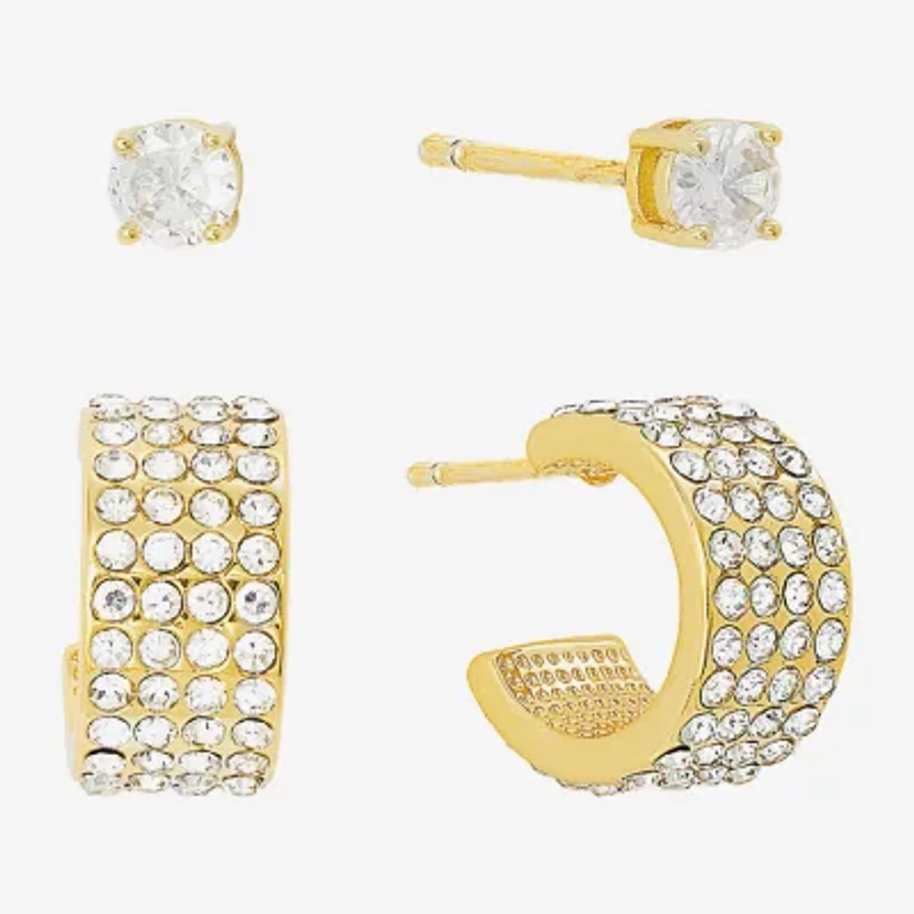 Sparkle Allure Womens Crystal 14K Gold Over Brass 2 Pair Earring Set