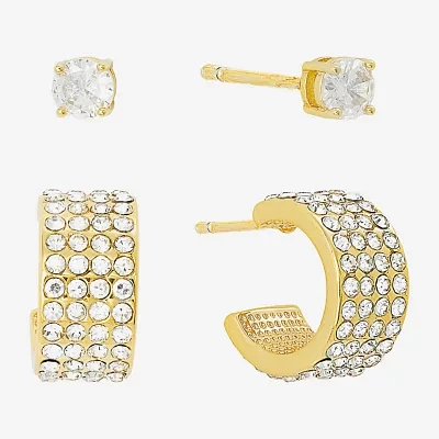Sparkle Allure Womens Crystal 14K Gold Over Brass 2 Pair Earring Set