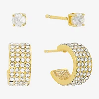 Sparkle Allure Womens Crystal 14K Gold Over Brass 2 Pair Earring Set