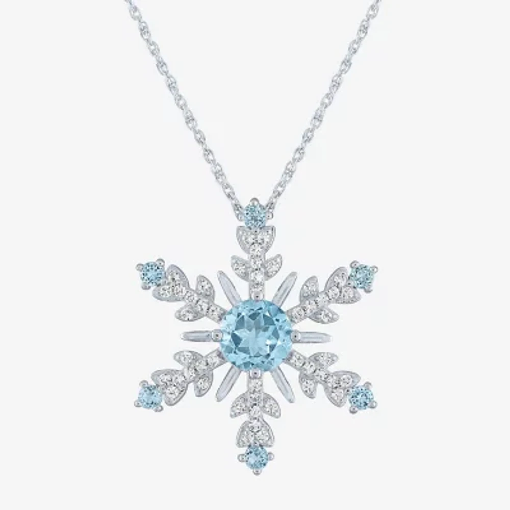 Womens Genuine Blue Topaz Sterling Silver Snowflake Pendant Necklaces