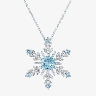 Womens Genuine Blue Topaz Sterling Silver Snowflake Pendant Necklaces