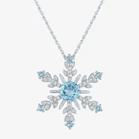 Womens Genuine Blue Topaz Sterling Silver Snowflake Pendant Necklace