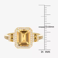 Womens Genuine Yellow Citrine 14K Gold Over Silver 3-Stone Cocktail Ring