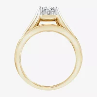 (I / I1) Womens 1 1/2 CT. T.W. Lab Grown White Diamond 10K or 14K Gold Round Side Stone Bridal Set