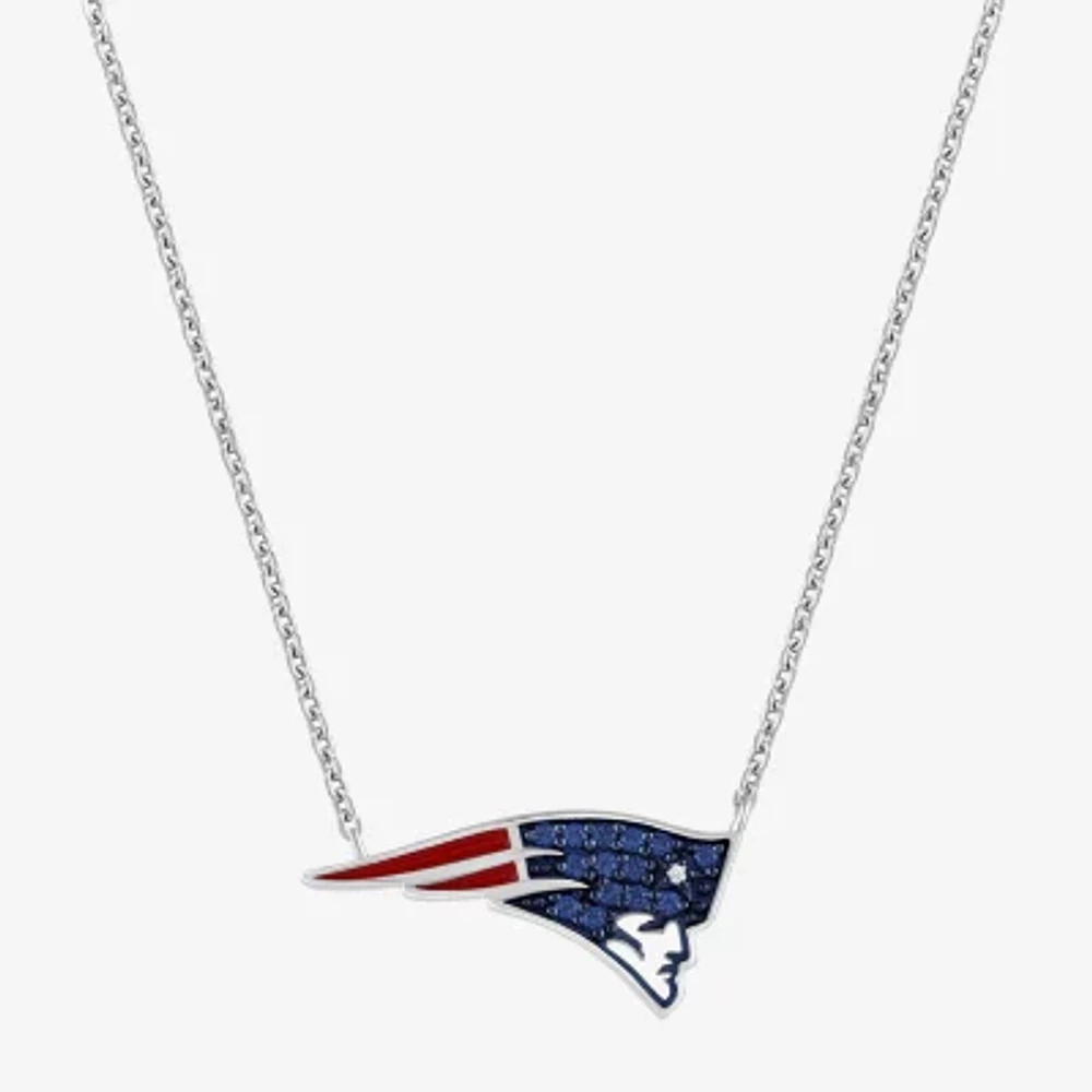 True Fans Fine Jewelry New England Patriots Unisex Adult Blue Cubic Zirconia Sterling Silver Pendant Necklaces