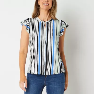 Liz Claiborne Womens Keyhole Neck Short Sleeve Blouse