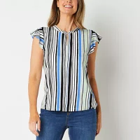 Liz Claiborne Womens Keyhole Neck Short Sleeve Blouse