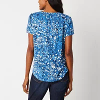 Liz Claiborne Womens Split Crew Neck Short Sleeve T-Shirt