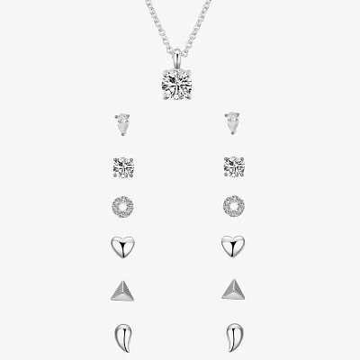 Sparkle Allure A Week Of Sparkle 7-pc. Cubic Zirconia Pure Silver Over Brass Heart Round Triangle Jewelry Set