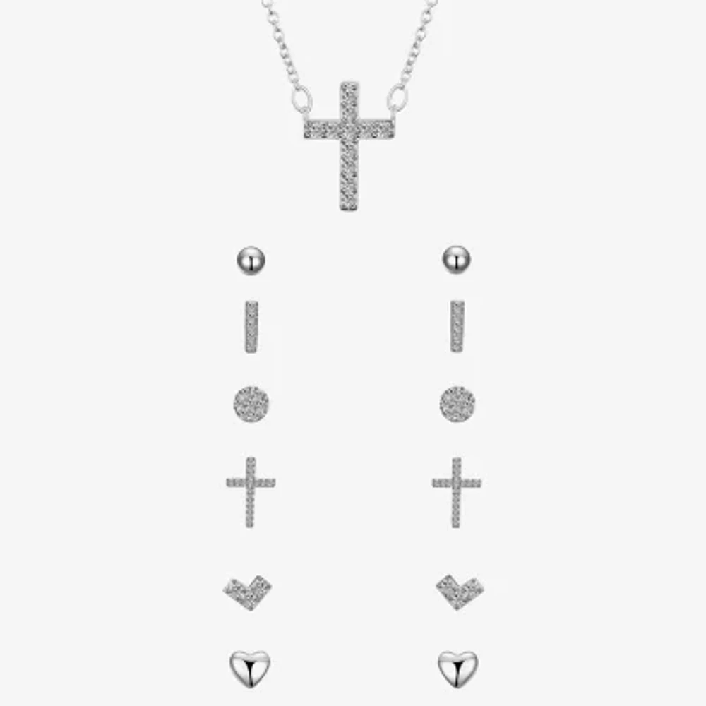 Sparkle Allure A Week Of Sparkle 7-pc. Cubic Zirconia Pure Silver Over Brass Cross Heart Jewelry Set