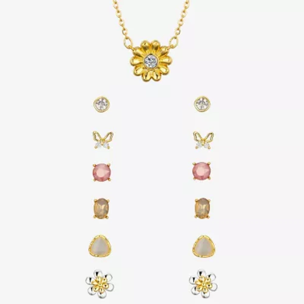 Sparkle Allure A Week Of Sparkle 7-pc. Cubic Zirconia 14K Gold Over Brass Butterfly Flower Jewelry Set