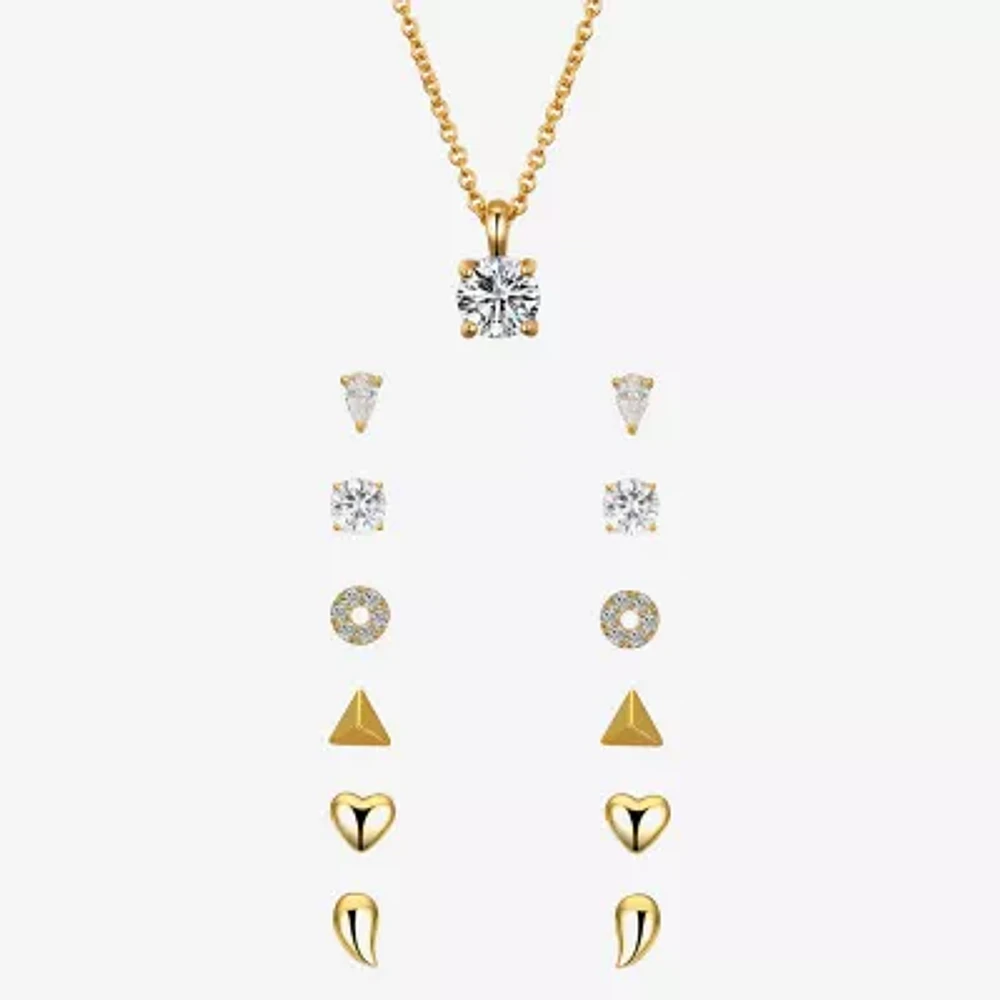 Sparkle Allure A Week Of Sparkle 7-pc. Cubic Zirconia 14K Gold Over Brass Heart Round Triangle Jewelry Set