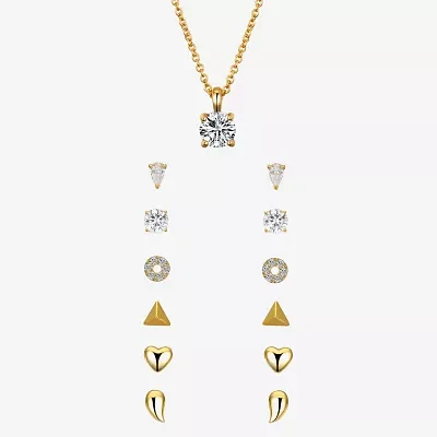 Sparkle Allure A Week Of Sparkle 7-pc. Cubic Zirconia 14K Gold Over Brass Heart Round Triangle Jewelry Set