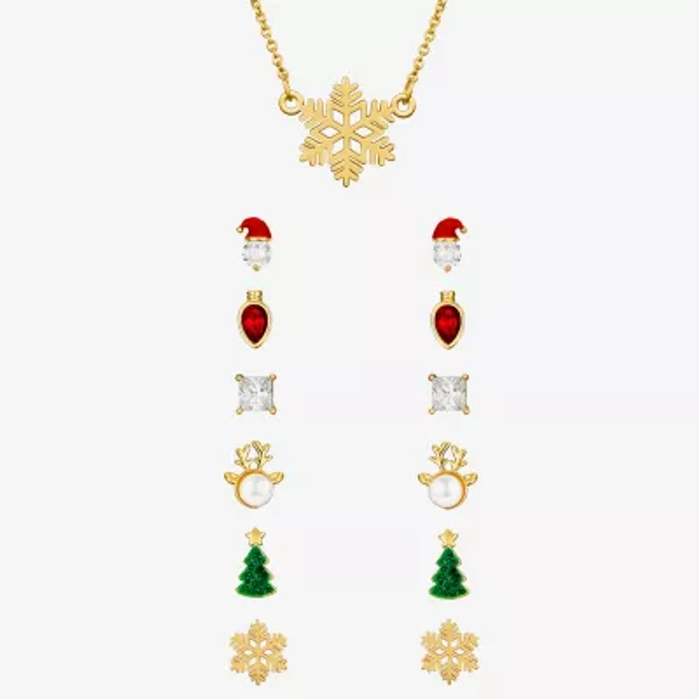 Sparkle Allure A Week Of Sparkle Holiday 7-pc. Cubic Zirconia 14K Gold Over Brass Snowflake Jewelry Set