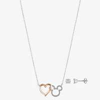 Disney Classics 2-pc. Cubic Zirconia 14k Rose Gold Over Brass Pure Silver Over Brass Heart Mickey Mouse Jewelry Set