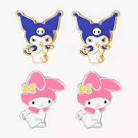 Gold Tone 18K Gold Over Brass Hello Kitty Kuromi My Melody 2 Pair Earring Set