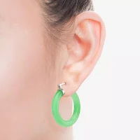 Genuine Green Jade Sterling Silver 32mm Hoop Earrings