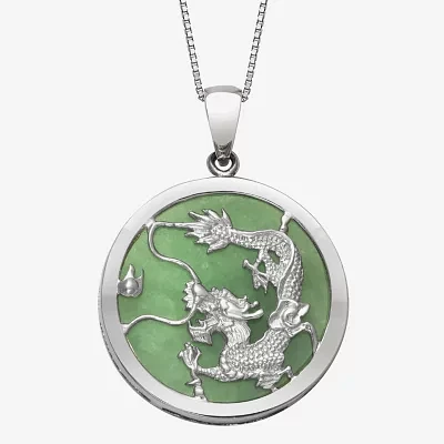 Dragon Womens Genuine Green Jade Sterling Silver Pendant Necklace