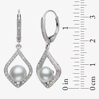 White Cultured Freshwater Pearl Sterling Silver Diamond Pear Drop Earrings