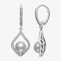 White Cultured Freshwater Pearl Sterling Silver Diamond Pear Drop Earrings