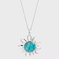 Enhanced Turquoise Filigree Sterling Silver Sun Pendant Necklace