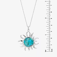 Enhanced Turquoise Filigree Sterling Silver Sun Pendant Necklace