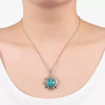 Enhanced Turquoise Filigree Sterling Silver Sun Pendant Necklace