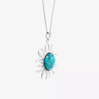 Enhanced Turquoise Filigree Sterling Silver Sun Pendant Necklace