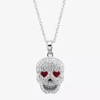 Womens Multi Color Crystal Sterling Silver Skull Pendant Necklace