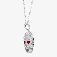 Womens Multi Color Crystal Sterling Silver Skull Pendant Necklace