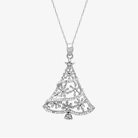 Christmas Tree Womens White Crystal Sterling Silver Pendant Necklace