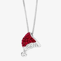 Christmas Santa Hat Womens Multi Color Crystal Sterling Silver Pendant Necklace