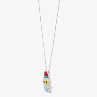 Christmas Owl Womens Multi Color Crystal Sterling Silver Pendant Necklace