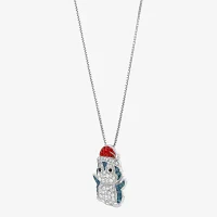 Christmas Penguin Womens Multi Color Crystal Sterling Silver Pendant Necklace