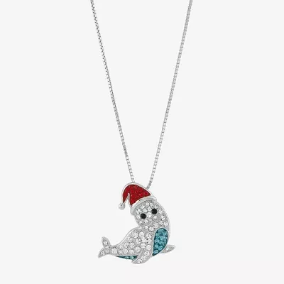 Christmas Seal Womens Multi Color Crystal Sterling Silver Pendant Necklace