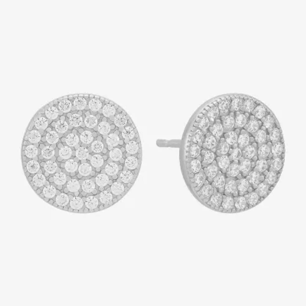 White Cubic Zirconia Sterling Silver 10.2mm Round Stud Earrings