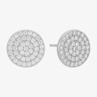 White Cubic Zirconia Sterling Silver 10.2mm Round Stud Earrings