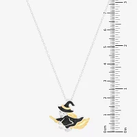 Witch Womens Black Crystal 18K Gold Over Silver Sterling Silver Pendant Necklace