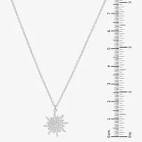 Womens White Cubic Zirconia Sterling Silver Star Sunburst Pendant Necklace