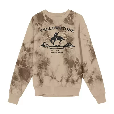 Juniors Yellow Stone Bucking Horse Logo Womens Crew Neck Long Sleeve Sweatshirt